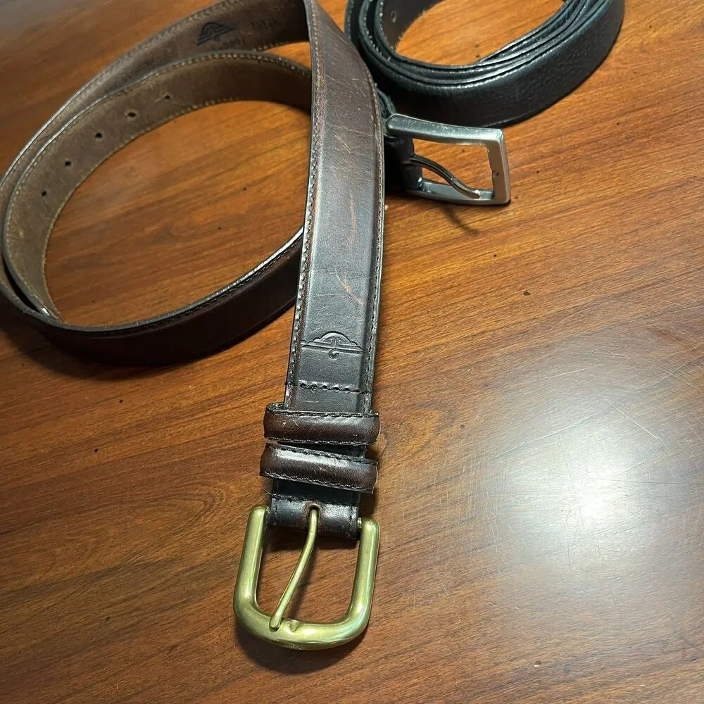 Set of two men’s full grain Leather belts Dockers Brown Size 36/90 &dark brown M